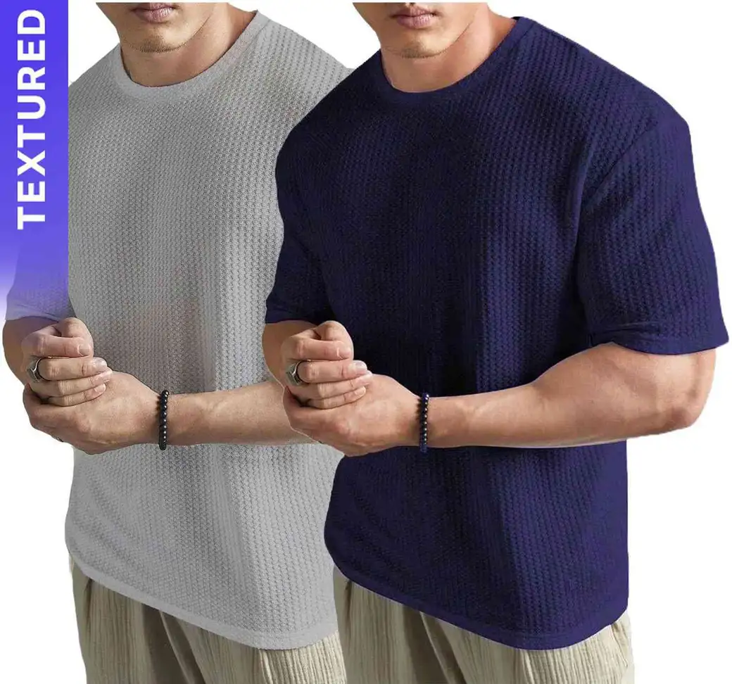 Men Navy Blue, Grey T-Shirt